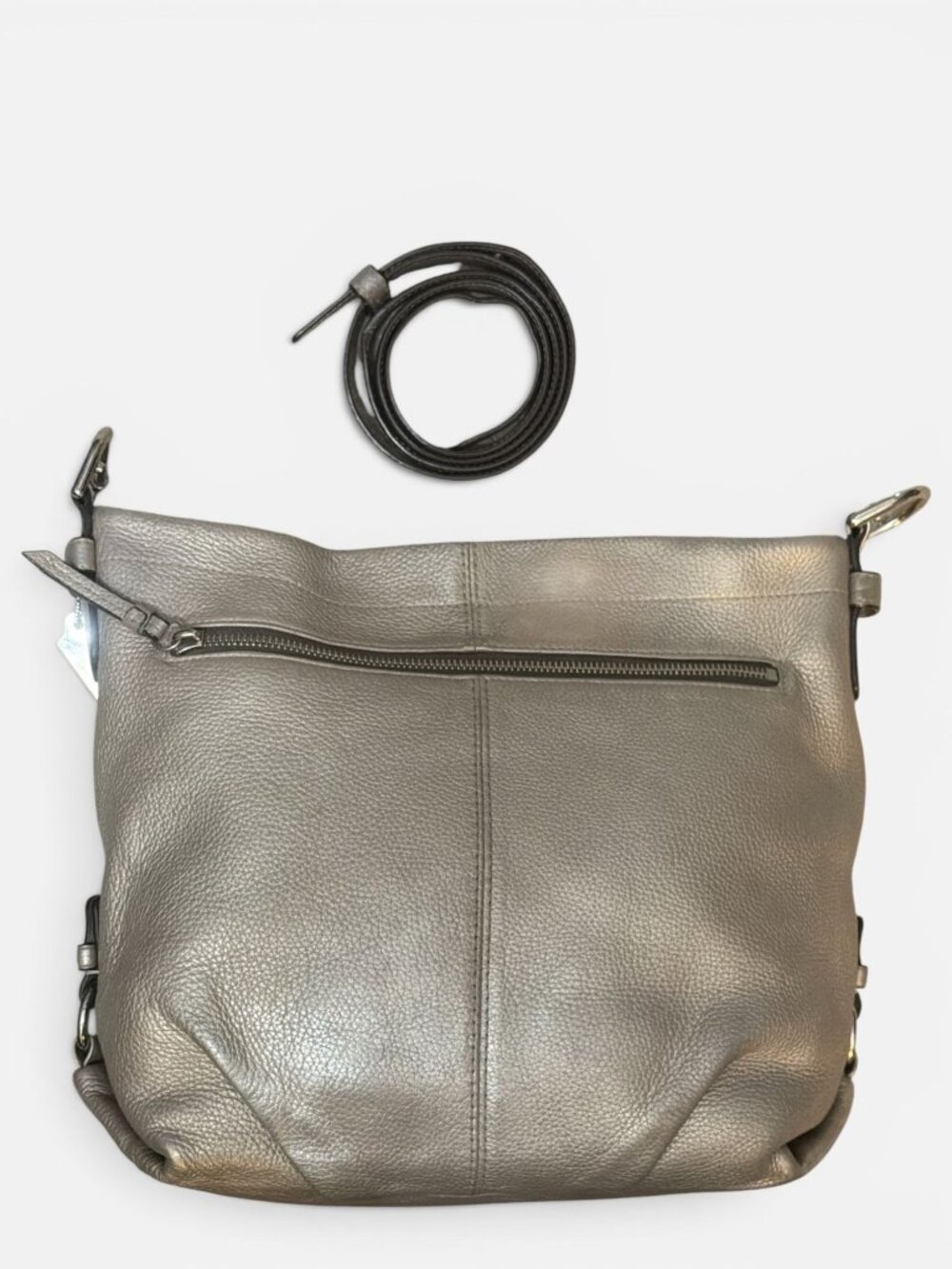 Coach Soho Duffle Convertible Bag F15064 Metallic Silver Pebbled Leather Hobo - Picture 5 of 9